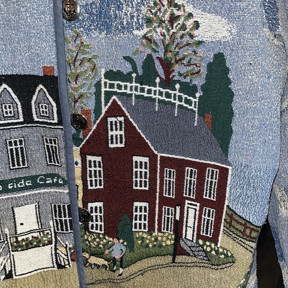 Vintage tapestry seaside lighthouse quaint beach nautical jacket blazer size 2XL - Picture 3 of 16